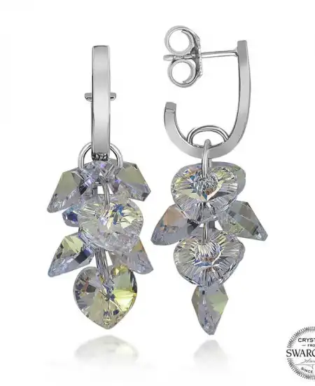 Swarovski Crystal Taşlı Gümüş Kalp Salkım Sallantılı Çivili Kadın Küpe