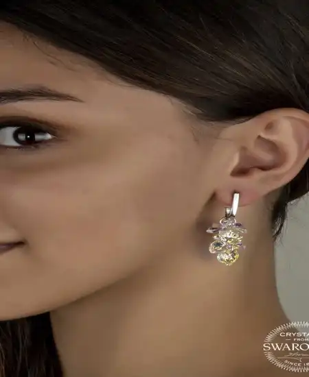 Swarovski Crystal Taşlı Gümüş Kalp Salkım Sallantılı Çivili Kadın Küpe