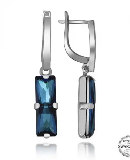 Swarovski Crystal Taşlı Gümüş Mavi Baget Sallantılı Kadın Küpe