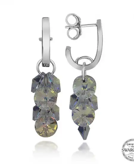 Swarovski Crystal Taşlı Gümüş Salkım Sallantılı Çivili Kadın Küpe