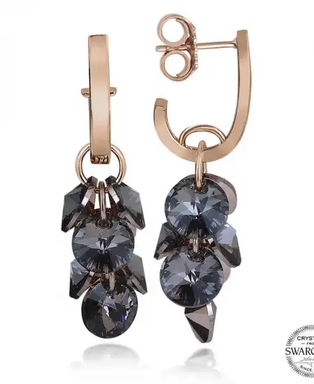 Swarovski Crystal Taşlı Gümüş Salkım Sallantılı Çivili Kadın Küpe