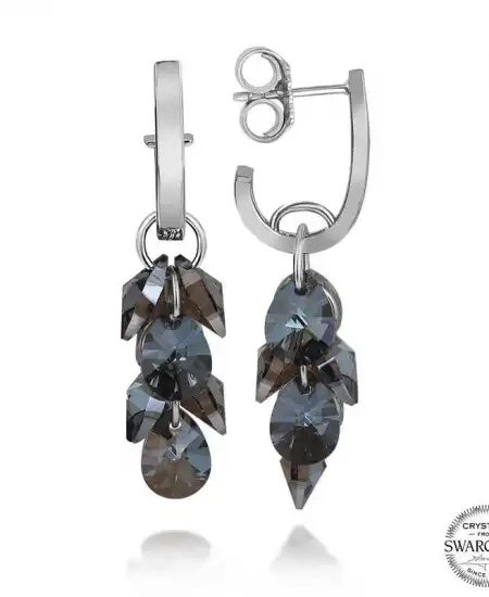 Swarovski Crystal Taşlı Gümüş Salkım Sallantılı Çivili Kadın Küpe