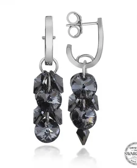 Swarovski Crystal Taşlı Gümüş Salkım Sallantılı Çivili Kadın Küpe