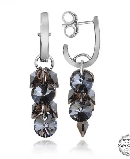 Swarovski Crystal Taşlı Gümüş Salkım Sallantılı Çivili Kadın Küpe