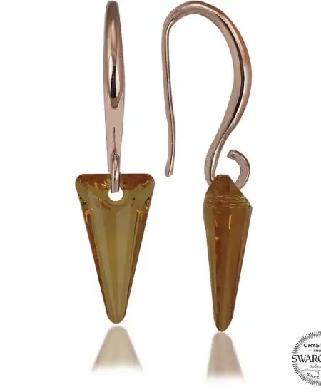 Swarovski Crystal Taşlı Gümüş Sarı Taşlı Üçgen Sallantılı Kadın Küpe