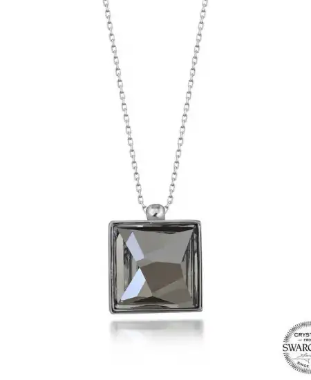 Swarovski Crystal Taşlı Kare Gümüş Kadın Kolye