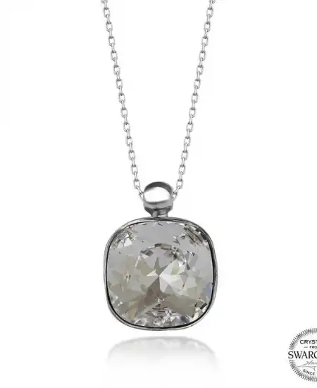 Swarovski Crystal Taşlı Kare Gümüş Kadın Kolye