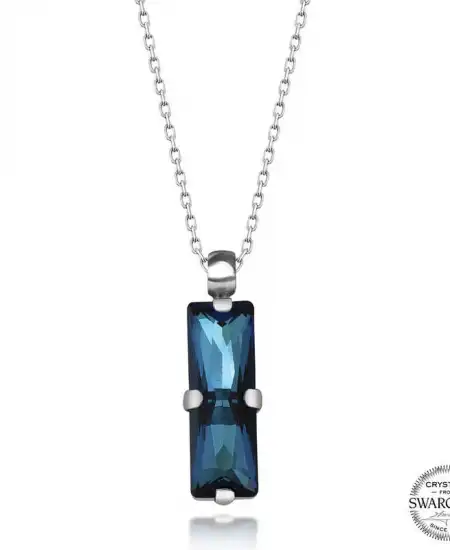 Swarovski Crystal Taşlı Mavi Baget Gümüş Kadın Kolye