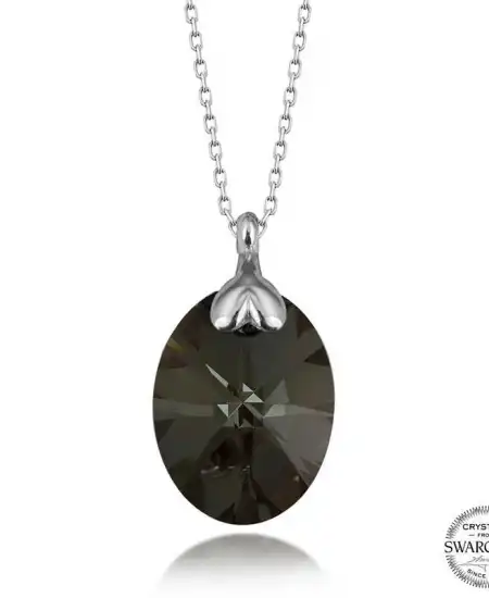 Swarovski Crystal Taşlı Oval Gümüş Kadın Kolye