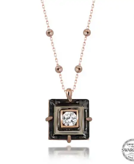 Swarovski Crystal Taşlı Rose Top Zincir Siyah Elmas Gümüş Kadın Kolye