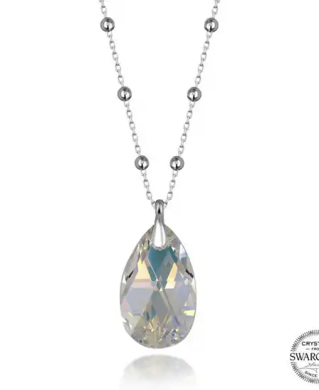 Swarovski Crystal Taşlı Top Zincir Damla Gümüş Kadın Kolye