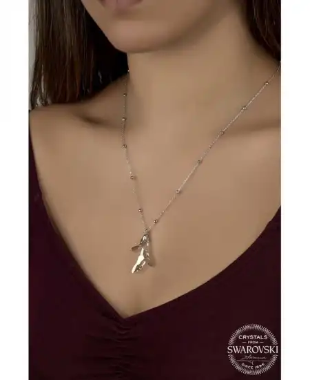 Swarovski Crystal Taşlı Top Zincir Mercan Gümüş Kadın Kolye