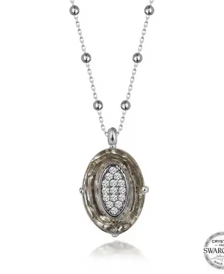 Swarovski Crystal Taşlı Top Zincir Oval Gümüş Kadın Kolye