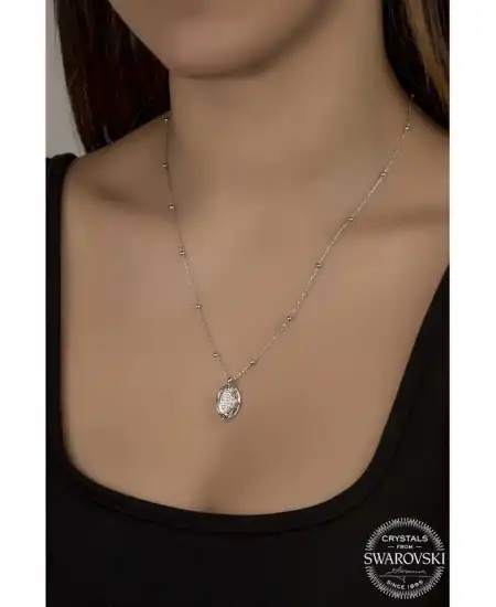 Swarovski Crystal Taşlı Top Zincir Oval Gümüş Kadın Kolye