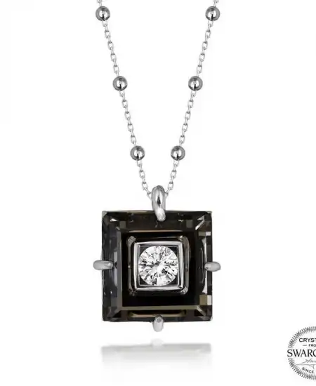 Swarovski Crystal Taşlı Top Zincir Siyah Elmas Gümüş Kadın Kolye