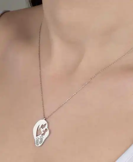 Swarovski Taşlı Gümüş Anne Bebek Bayan Kolye
