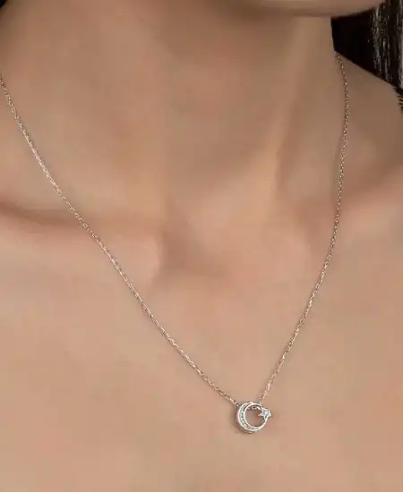 Swarovski Taşlı Gümüş Ayyıldız Bayan Kolye