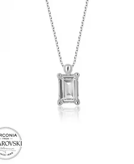 Swarovski Taşlı Gümüş Baget Tektaş Bayan Kolye