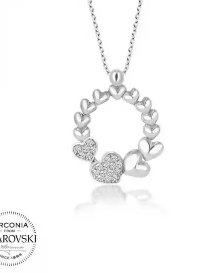 Swarovski Taşlı Gümüş Çember Kalp Bayan Kolye