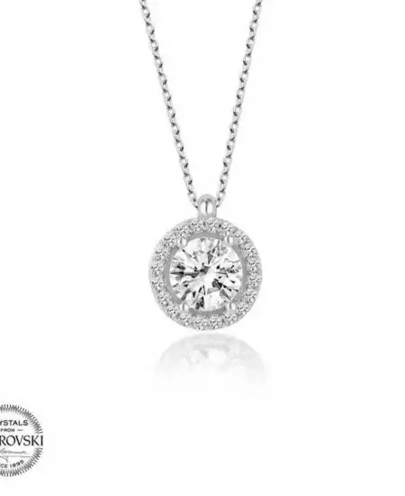 Swarovski Taşlı Gümüş Çember Tektaş Bayan Kolye