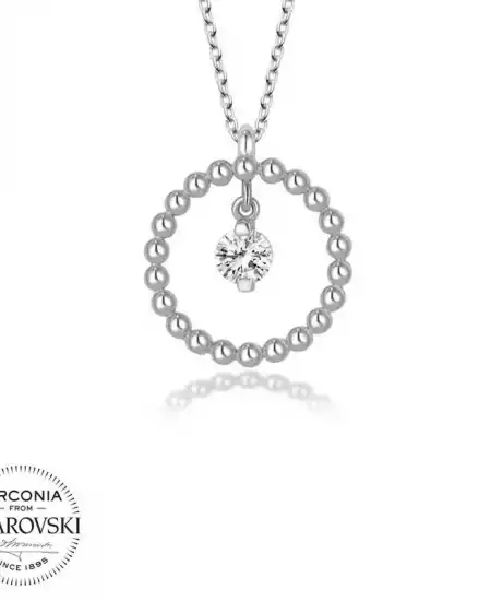Swarovski Taşlı Gümüş Çember Tektaş Bayan Kolye