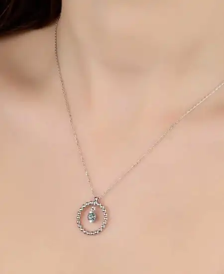 Swarovski Taşlı Gümüş Çember Tektaş Bayan Kolye