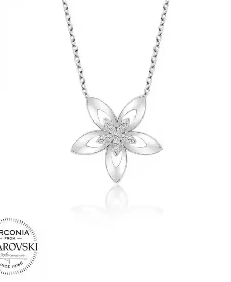 Swarovski Taşlı Gümüş Çiçek Bayan Kolye