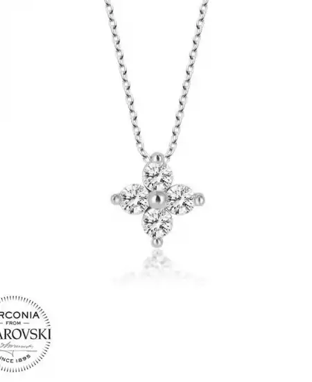 Swarovski Taşlı Gümüş Çiçek Bayan  Kolye