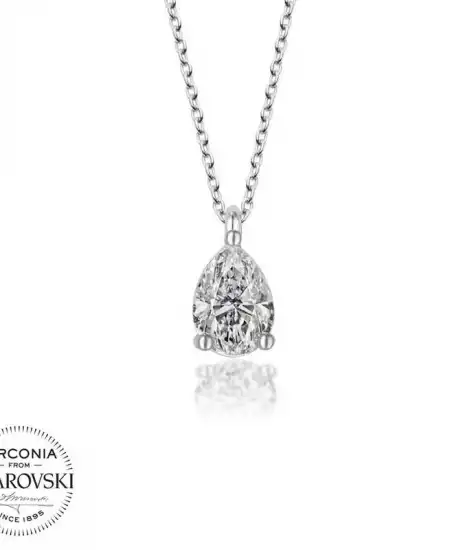 Swarovski Taşlı Gümüş Damla Tektaş Bayan Kolye