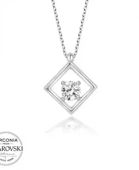 Swarovski Taşlı Gümüş Dörtgen Bayan Kolye