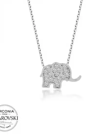 Swarovski Taşlı Gümüş Fil Bayan Kolye