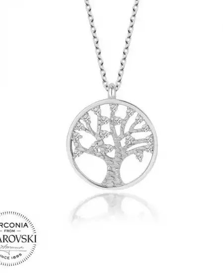 Swarovski Taşlı Gümüş Hayat Ağacı Bayan Kolye