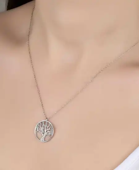 Swarovski Taşlı Gümüş Hayat Ağacı Bayan Kolye