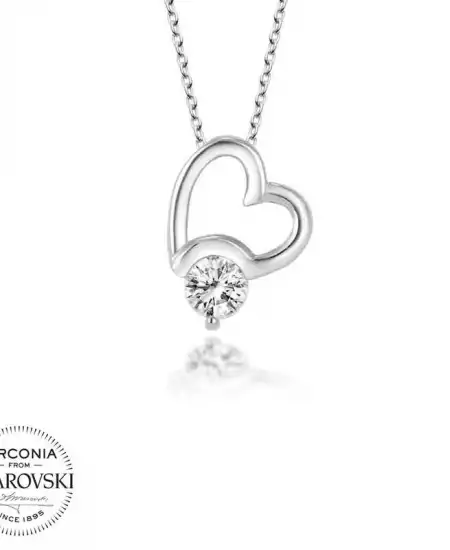 Swarovski Taşlı Gümüş Kalp Bayan Kolye