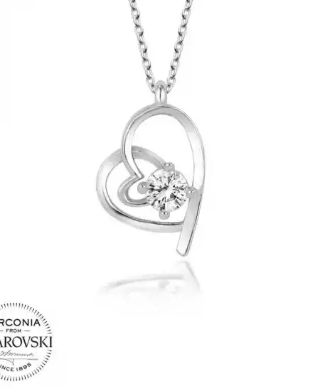 Swarovski Taşlı Gümüş Kalp Bayan Kolye