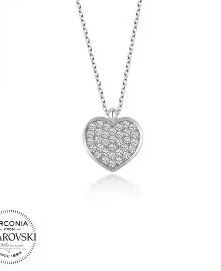 Swarovski Taşlı Gümüş Kalp Bayan Kolye