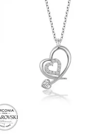 Swarovski Taşlı Gümüş Kalp Bayan Kolye
