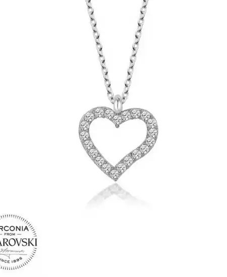 Swarovski Taşlı Gümüş Kalp Bayan Kolye