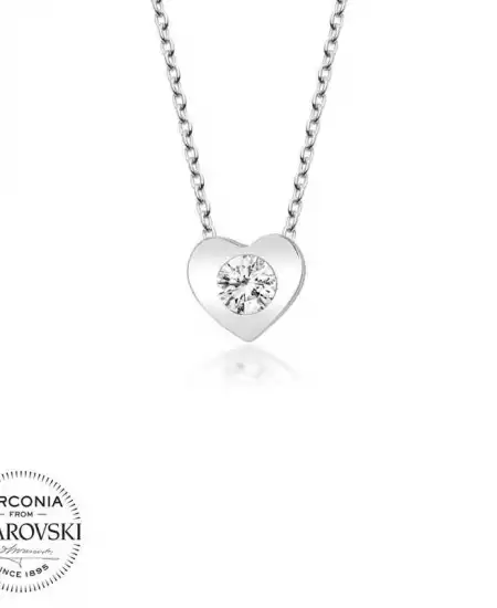 Swarovski Taşlı Gümüş Kalp Bayan Kolye
