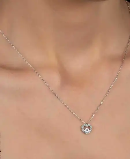 Swarovski Taşlı Gümüş Kalp Bayan Kolye