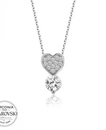 Swarovski Taşlı Gümüş Kalp Tektaş Bayan Kolye