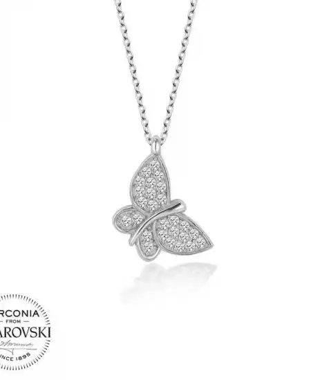 Swarovski Taşlı Gümüş Kelebek Bayan Kolye
