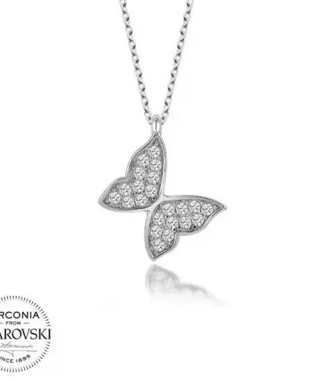 Swarovski Taşlı Gümüş Kelebek Bayan Kolye