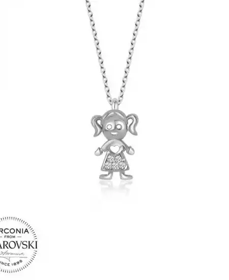 Swarovski Taşlı Gümüş Kız Çocuk Bayan Kolye
