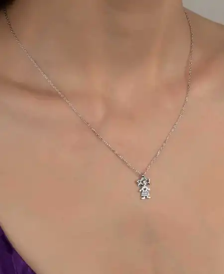 Swarovski Taşlı Gümüş Kız Çocuk Bayan Kolye