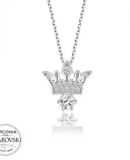 Swarovski Taşlı Gümüş Kral Tacı Bayan Kolye