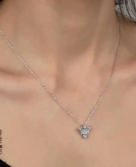 Swarovski Taşlı Gümüş Kral Tacı Bayan Kolye