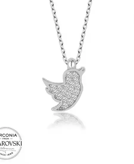 Swarovski Taşlı Gümüş Kuş Bayan Kolye