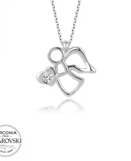 Swarovski Taşlı Gümüş Melek Bayan Kolye