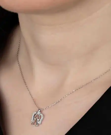 Swarovski Taşlı Gümüş Melek Bayan Kolye